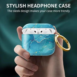 Compatible with AirPods 4th Generation Case 2024, Shockproof Cover with Golden Buckle for Women & Girls, Protective Anti-Drop Design(Cute Green Marble)