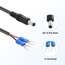 PNGKNYOCN DC 5.5 x 2.1 mm to U-terminal cable, 2 pack 12/24 V DC 5.5 mm x 2.1 mm plug to U-fork ring terminal power cable (0.8 m / 2.6 ft)