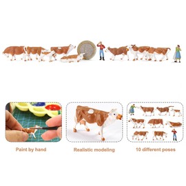 AN8719 Model Train Railway Painted Farm Animals HO Scale 1:87 Model Brown Cows Cattle Shepherd
