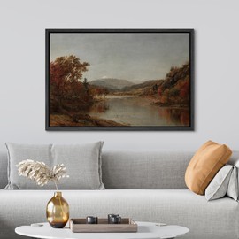 SIGNWIN Framed Canvas Print Wall Art Autumn Mountain Range River Lake Antique Vintage Botanical Nature Wilderness Modern Art Decorative Contemporary for Living Room, Bedroom, Office - 16"x24" Black