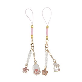 2 PCS Pink Flower Phone Charms Cute Rabbit Pink Cherry Blossoms Mobile Phone Lanyard Strap Chinese Style Phone Charm Key Chain Car Key Hanging Pendants Decor