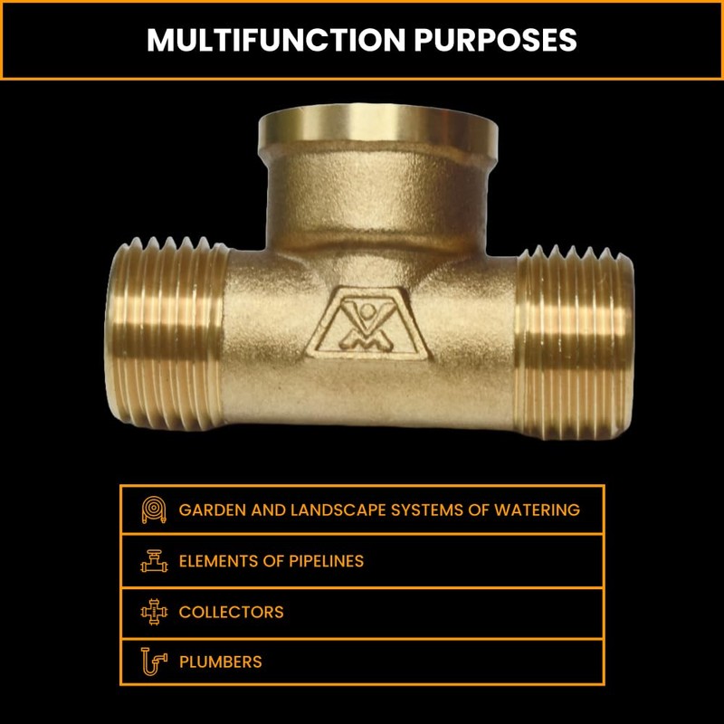 Brass Pipe Tee 1/2" Male x 1/2" Female x 1/2