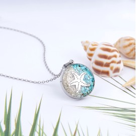 Lauren-Spencer Dainty Gemstone Beach Necklace for Women Turquoise Tumbled Chips Pendant Necklace Cute Starfish Necklace for Women Ocean Necklace Hawaiian Beach Summer Jewelry Gift (Starfish-Green Turquoise + White Sand)