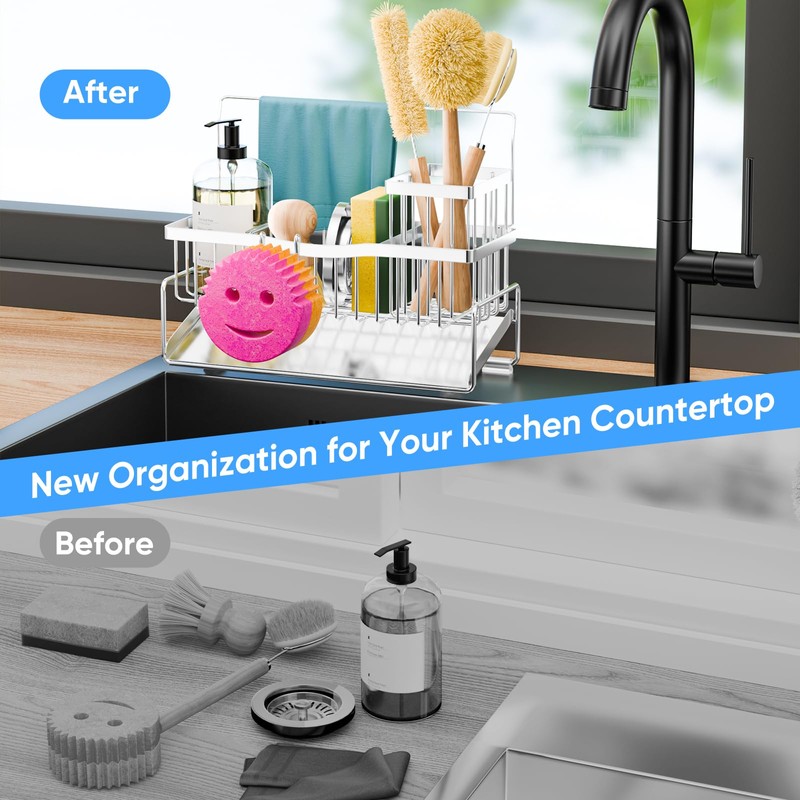 Sponge Holder for Kitchen Sink 304 Stainless Steel Self-Draining Sink