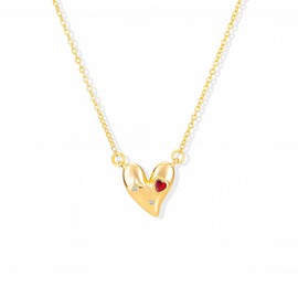 Milan Chiva Gold Cubic Zirconia Heart Pendant Necklaces for Women 14K Plated Dainty Charm Statement Chain Jewelry MNS-1054RD