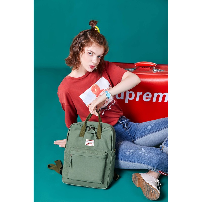 (Army) - LuckyZ Womens Casual Style Lightweight Canvas Backpack School