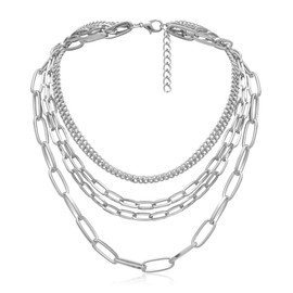 MOKAVIKY 25 Punk Chunky Necklaces for women Silver Chain Goth Layered Necklace (Silver)