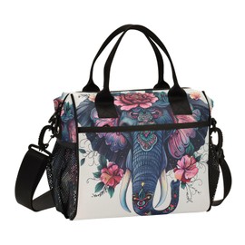 ALAZA Boho Elephant Insulated Lunch Bag for Women Men,Reusable Cooler Tote Shoulder Bag for Picnic Camping Work Office Beach College
