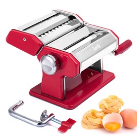 Shule Pasta Maker Machine Stainless Steel Adjustable Pasta Roller and Cutter for Tagliattelle Linguine Lasagna Noodles, Classic Red