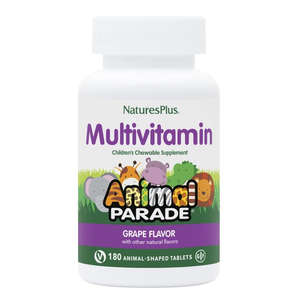 NaturesPlus Animal Parade Children's Chewable Multivitamin - Grape Flavor - 180 Animal-Shaped Tablets - Promotes Health & Well-Being - Vegetarian, Gluten Free - 90 Servings