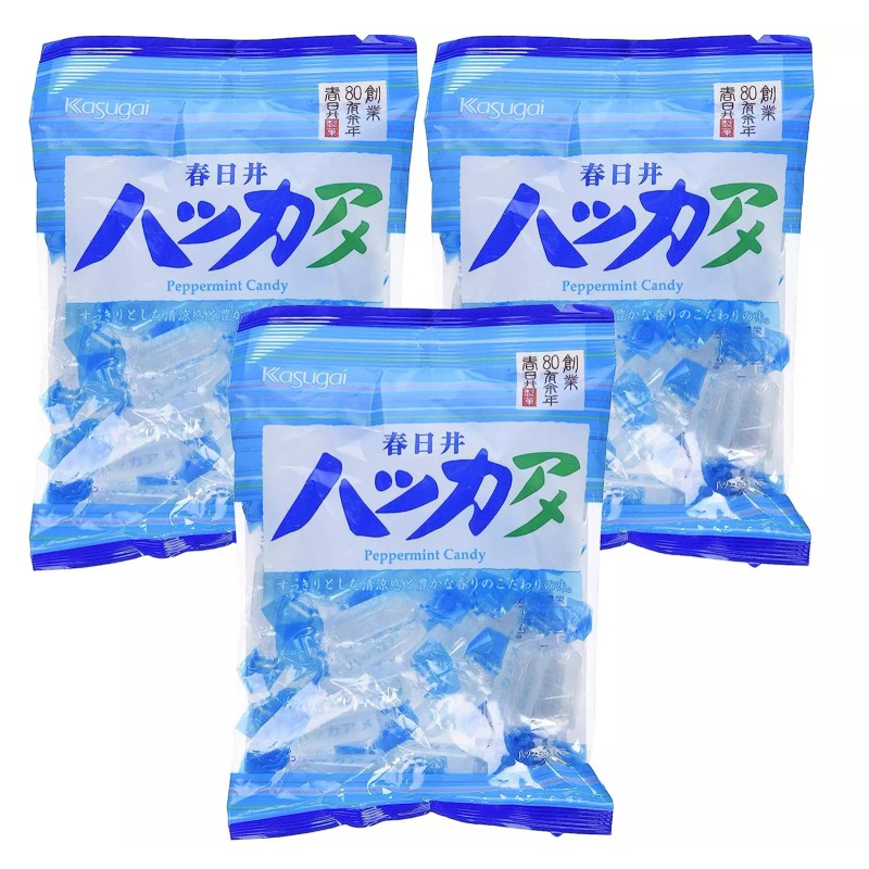 Kasugai Hakka Ame - Three(3) Packs Japanese Peppermint Flavored Hard