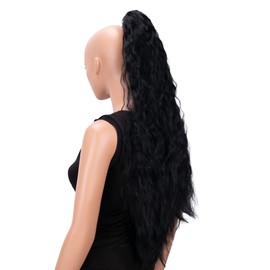 PRETTYSHOP 70 cm Extra Long Voluminous Wavy Clip On Hairpiece Ponytail Heat Resistant Synthetic Black H701