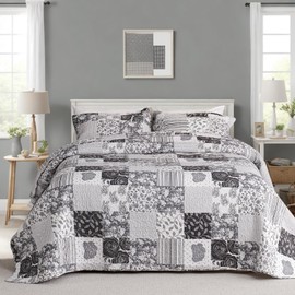 EVENHUG 100% Cotton Patchwork Quilt Queen Size Set Lightweight Floral Queen Quilts Bedding Set Bedspread Coverlet Reversible Bed Cover with Pillow Shams for All Seasons 3 Pieces (92"X96")