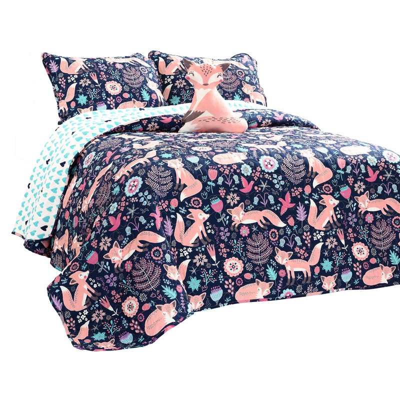 Lush Decor Pixie Fox Reversible Quilt Set, 3 Piece Set,