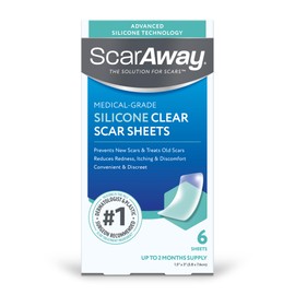 ScarAway Advanced Clear Silicone Scar Sheets, Medical Grade Silicone Strips (1.5" x 3") Scar Treatment and Prevention for Surgical, Burn, Body, Hypertrophic & Keloid Scar Treatment, 6 Clear Sheets