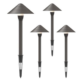 GOODSMANN Low Voltage Landscape Path Lights 4PK Kit 2W LED Sidewalk Landscape Lighting 100 Lumen Outdoor Electric Walkway & Pathway Light Wired Bronze Finish 2700K Warm White with Cable Connectors