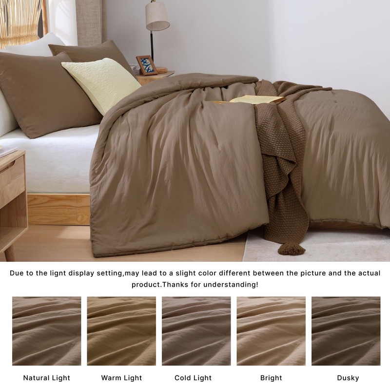 WRENSONGE Queen Comforter Set - 3 Pieces Prewashed Brown Comforter