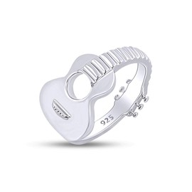 AFFY 14k White Gold Plated Sterling Silver Music Acoustic Guitar Ring for Mens or Womens Ring Size-6
