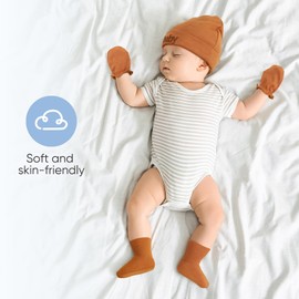 BQUBO Newborn Baby Hat Mittens Socks Set Infant Cotton Beanie Gloves No Scratch Thick Warm Socks for 0-6 Months Boys Girls