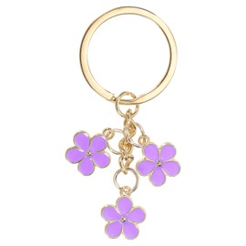 PATIKIL Flower Keychain Charm, Cute Enameled Keychain Floral Keyring Pendant for Women Gifts Purse Handbag Bags Decor, Purple