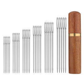 TOYMIS 30pcs Large Eye Sewing Needles, 6 Sizes Tapestry Embroidery Knitting Needles with Wooden Case, Stainless Steel, Brown