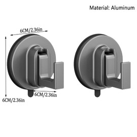 YESENT Metal Aluminum Suction Cup Hook, Gray, Suitable for Bathroom, Toilet, Kitchen Waterproof, for Hanging Clothes, Hats, Hangers, Wallets, Towels, Keys on The Door, 2 Pieces