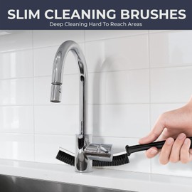 KMOSENIA Cleaning Brush - 4pcs Crevice Cleaning Brush+ 2pcs Bendable Hand Brush, Skinny Gap Brush for Tight Spaces, Shower Grout, Sink Edges, Window Tracks