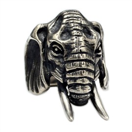 PikaLF Elephant Head Ring for Men, Stainless Steel Boho Ethnic Elephant Rings, Vintage Animal Ring, Jewellery Gift for Men Boys, No
