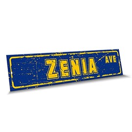 Customola - Zenia Name Blue Yellow Color Street Sign, 4"x 18" Aluminum Metal Novelty Sign, Indoor - Outdoor, Design a49