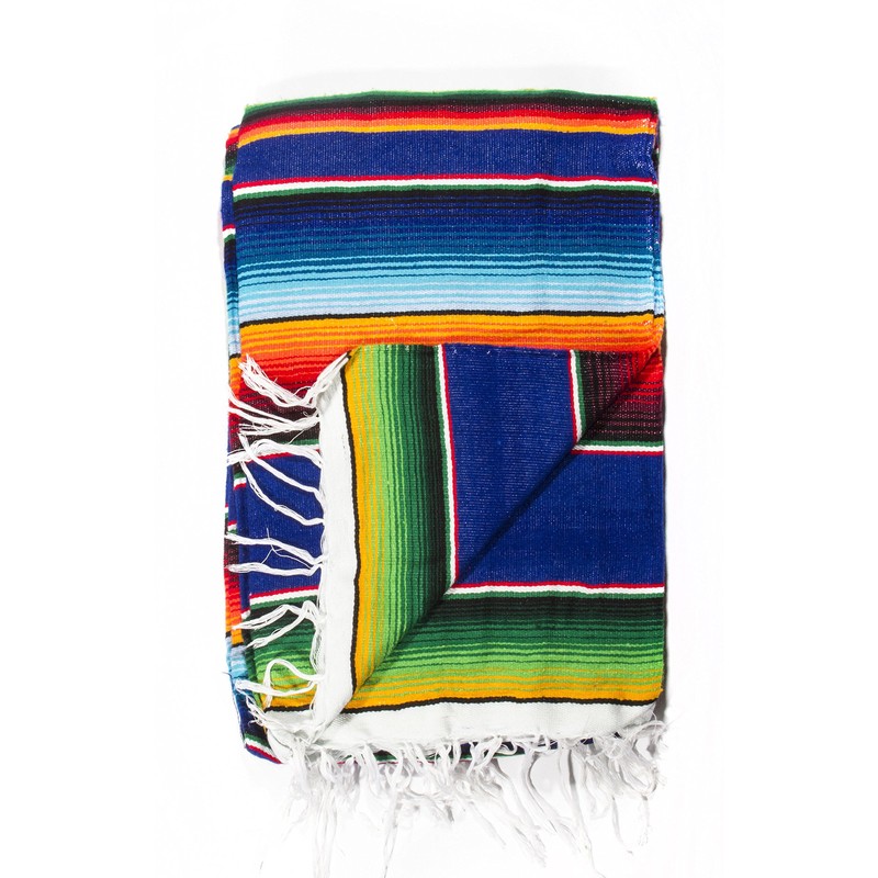 Del Mex Mexican Serape Blanket (X-Large, Blue)