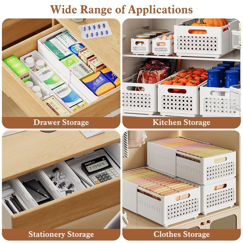 YTOPRO Expandable Storage Box,Plastic Storage Bins Adjustable from 28-48cm Stackable