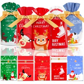 DLY DLY 50 Pcs Christmas Candy Bag Christmas Treat Bags Candy Goodies Plastic Drawstring Gift Bags Merry Christmas Treat Bags for Birthday Party Snack Wrapping Wedding Gift Party Favor Merry X-mas