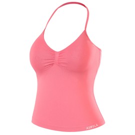 AUROLA Influence Longline Strappy Workout Halter Tops for Women,Removable Cups Padded Bras Impact Gym Yoga Sleeveless Tank Top,Bubblegum,XS