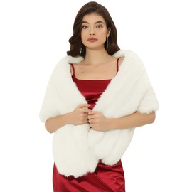 Allegra K Women's Faux Fur Shawl Elegant Wedding Cocktail Party Scarf Wrap Cape Shoulder Medium White