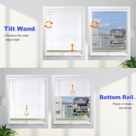 Allesin Faux Wood Blinds 2 inch Slat Cordless Design Room Darkening Blinds for Indoor Windows Easy to Install & Durable Horizontal Windows Blinds Inside/Outside Mount,31" W x 64" L,Pearl White