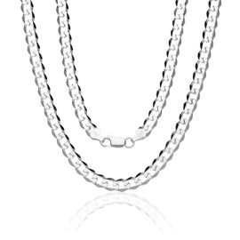 AKA Gioielli® - Cuban Curb Chain 7 mm Silver 925 Solid - Necklace Men Women Length: 50 55 60 70 cm, Sterling Silver