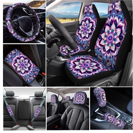 Yspwyqan 21 Pack Mandala Car Seat Covers Set Breathable Car Interior Cover with Steering Wheel Cover 15 Inch,Seat Belt Pad,Armrest Cushion,Coasters Decorative Auto Accessories
