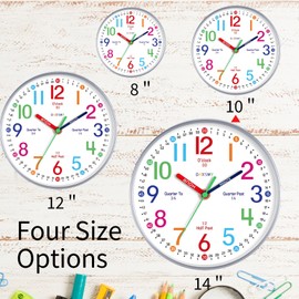 Roymnie Wall Clock for Kids Learning Easily Kids Teaching Clock Silent Non Ticking Battery Operated Colorful Teaching Time Clock Decorative for Kids Room Classroom School (10 Inch)