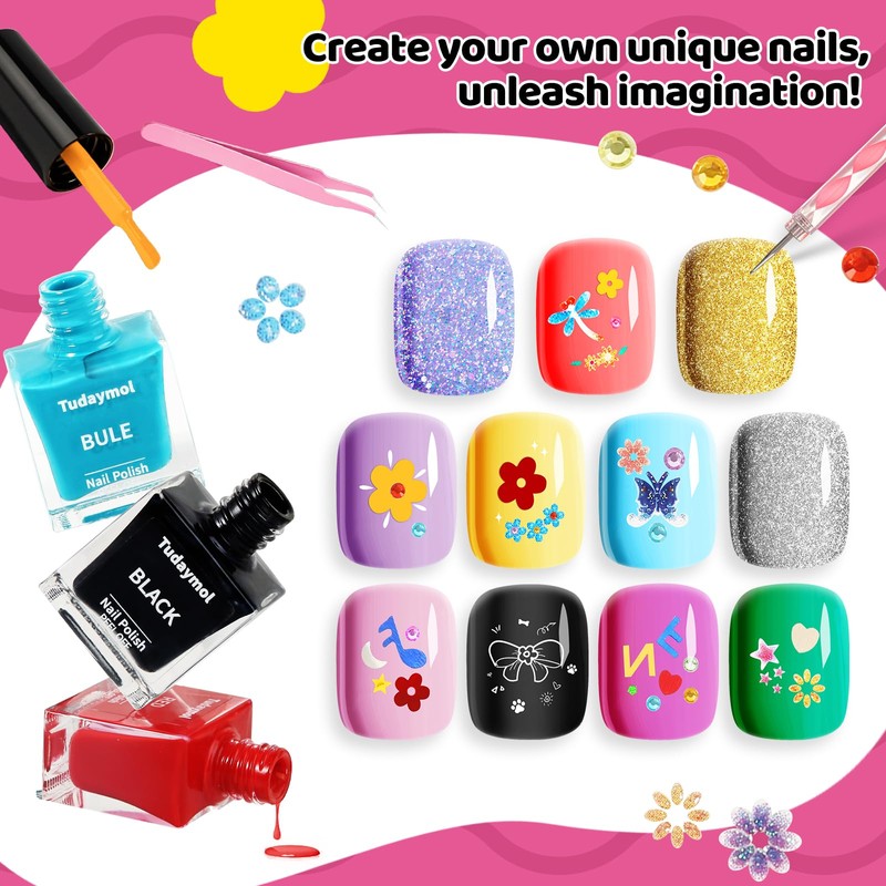 Tudaymol Pretend Play Nail Art Toy Kit,Kid-safe, Non-toxic Materials-Children Nail