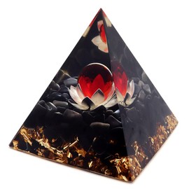 Gold Stone Orgonite Pyramid Figurine Natural Stone Power Stone Purifying Obsidian Ripple Obsidian Lotus Flower