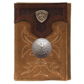 Custom Morgan Dollar Tails Tan Premium Shield Tri-fold Leather Wallet