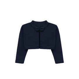 Lilax Baby Girls' Knit Long Sleeve Sweater, Bowknot Closure Bolero Cardigan (Navy, 3-6 Months)
