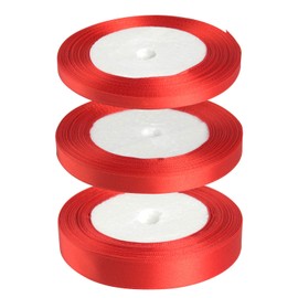 FEPITO Red Satin Ribbon Christmas Ribbon 6 mm 10 mm 15 mm Ribbons for Crafts Gift Wrapping Christmas Decorations (23 m / Roll x 3 Rolls) (Red)