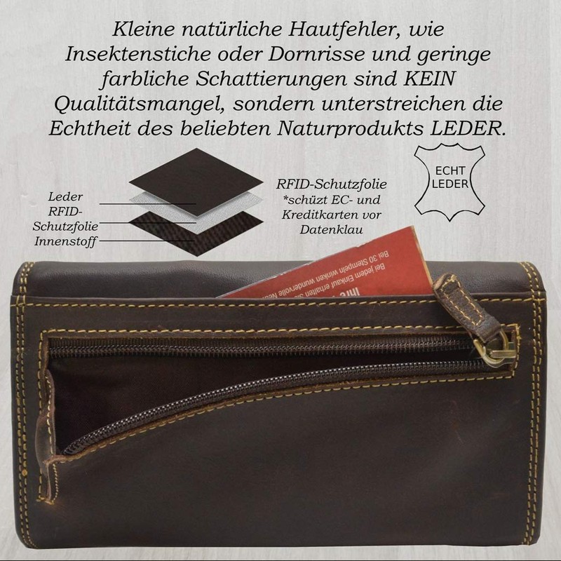 flevado RFID Protection Large Leather Women's Wallet Vintage with Eagle