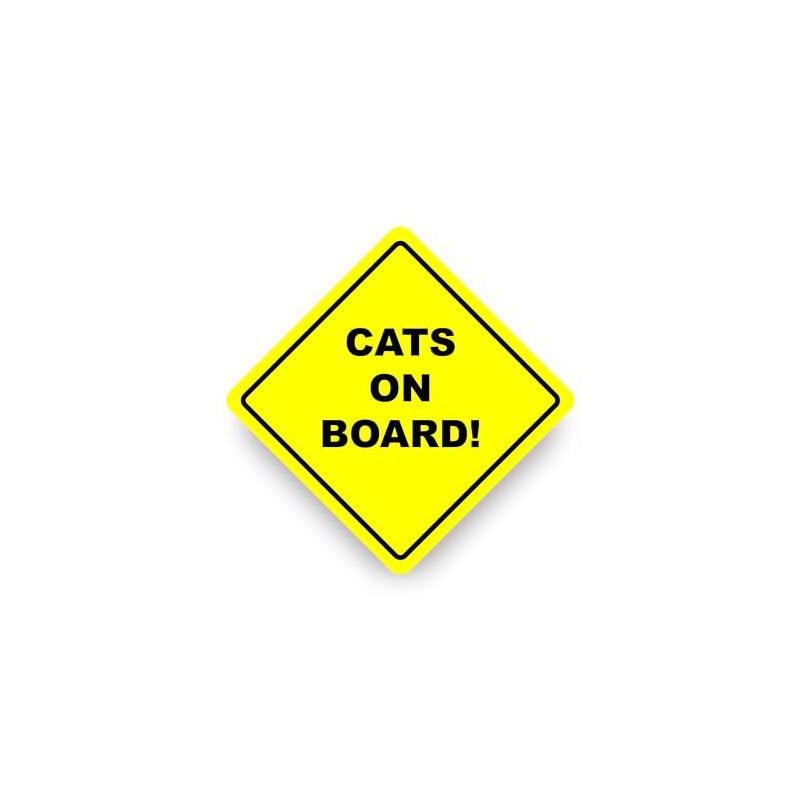 CATS ON BOARD WARNING SAFETY BUMPER STICKER Yellow Sign Car