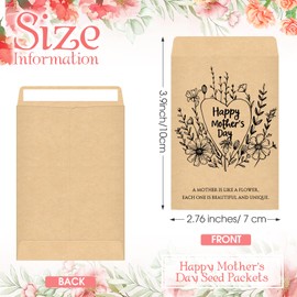 Spakon 50 Pcs Mother's Day Wildflower Seed Packet Favors Self Adhesive Envelopes Happy Mother's Day Kraft Seed Packets Retro Flower Mini Organizer for Mom Theme Party Gift Favors, No Seeds