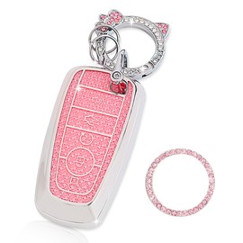 YILINXI Key Fob Cover with Cat Clip Keychain&Start Button Ring, Car Key Shell Compatible with Ford Explorer Fusion Escape Edge Expedition F150 F250 F350 F450 F550 Maverick Mustang, Pink-5 Buttons