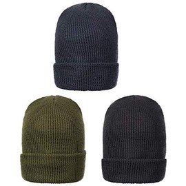 Genuine Wool Ski Watch Cap, Variety Pack - 3 Pack (Black,Navy Blue,OD Green) Made in USA