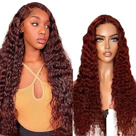 AiPliantfis Glueless Wig Human Hair Wig Real Hair Wig Women's Deep Wave Wig Women's Real Hair #33 Reddish Brown 4x1 Lace Natural Hairline with Baby Hair Minimal Smell 26 Inches (66 cm)