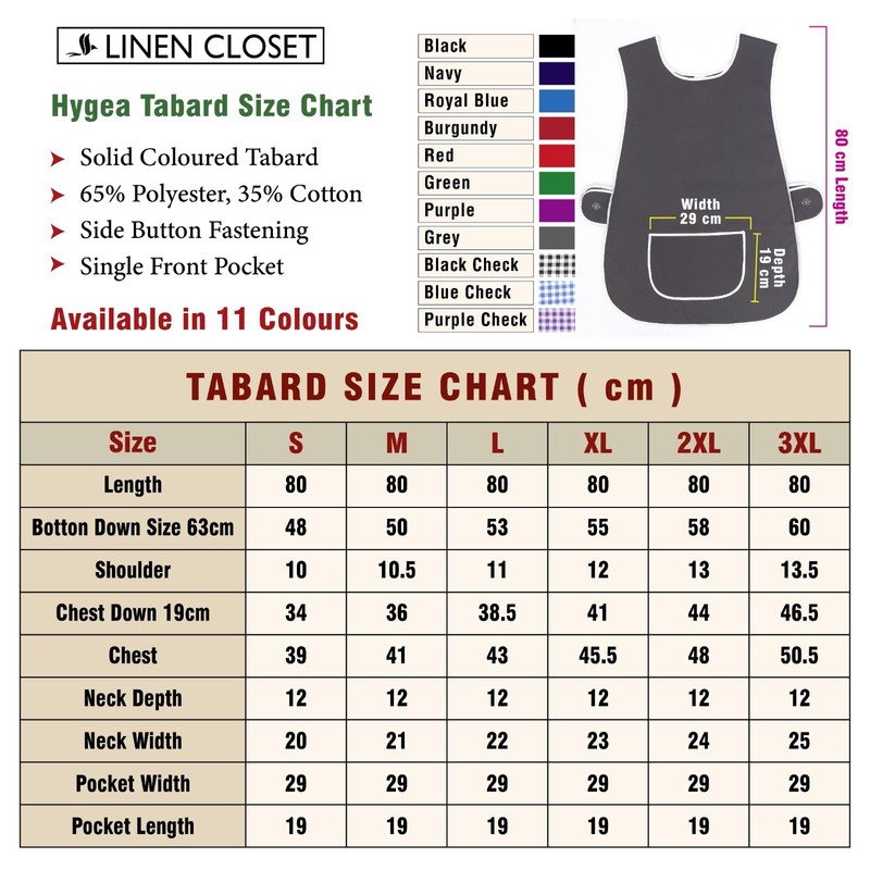 LINEN CLOSET Womens Tabards with Pockets for Men Ladies Cleaning
